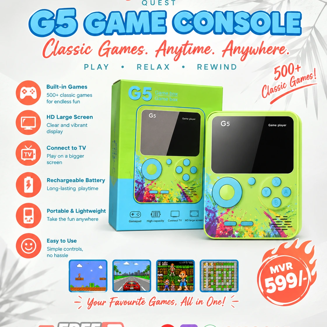 G5 Game Console - 500+ Classic Games