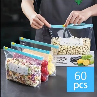 60pcs Zipper Storage Bags in 3 Sizes,