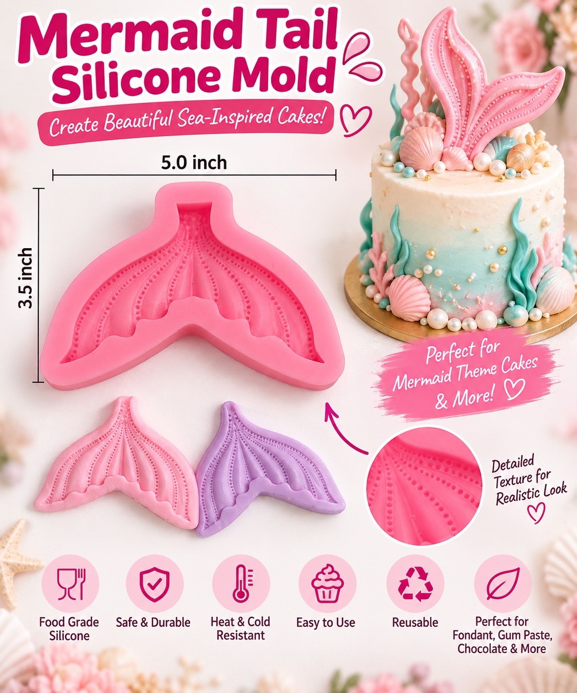 Silicon Mermaid Pink mold tail